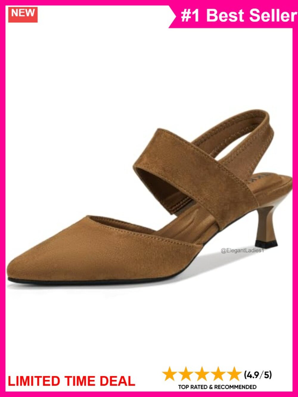 Kitten Heel Pointed Toe Slingback Pumps Suede-Like Comfort Work Shoes